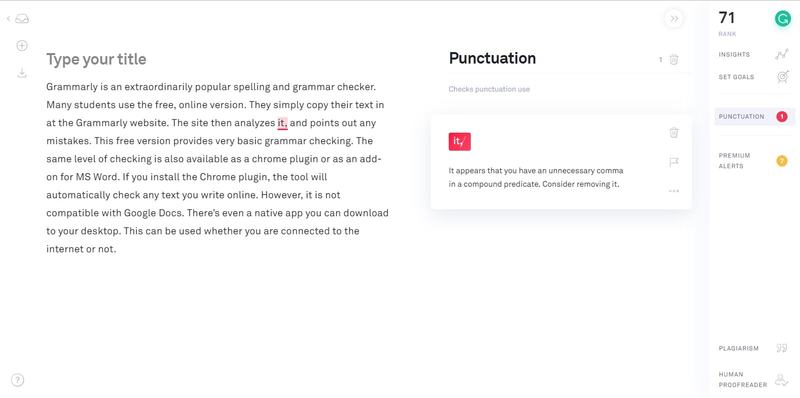 Grammarly checker and editing tool screen