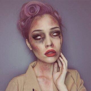 Halloween zombie makeup with lenses